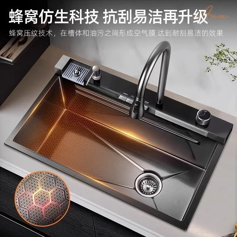 Super thick kitchen honeycomb large single slot stainless steel household food grade multi-functional vegetable basin