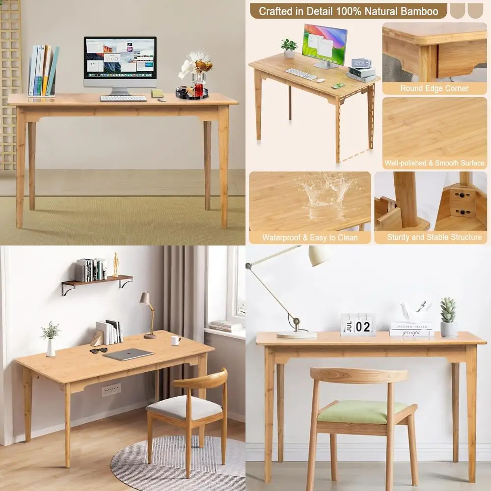 

Modern Bamboo Study Desk, Home Office Writing Table, 47 Solid Bamboo Furniture