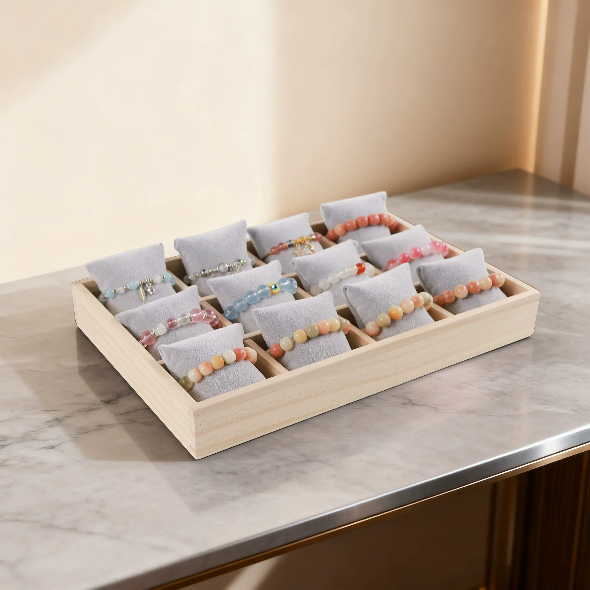 

Solid Wood 12 Grids Pillow Plate Watches Bracelet Bangle Storage Display Tray - Elegant Organizer for Timepieces And Accessories