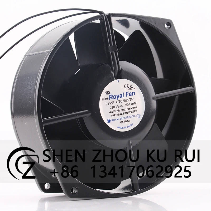 Dual Ball Bearing Case Fan, todo em metal, resistente a alta temperatura, ventilador de refrigeração, 2 fios, apto para UT675D-TP, Royal, 175x150x55mm, 220V, 43 W, 40W