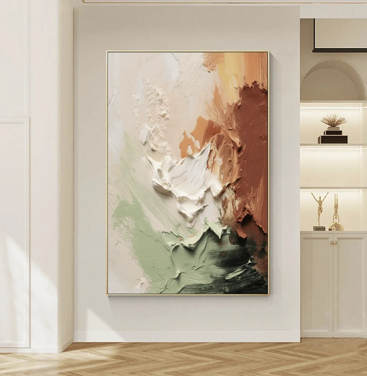 1pc frameless Canvas Painting Neutral Green Brown Impasto Abstract Canvas Prints, Palette Knife Textured Posters Living Room Bed