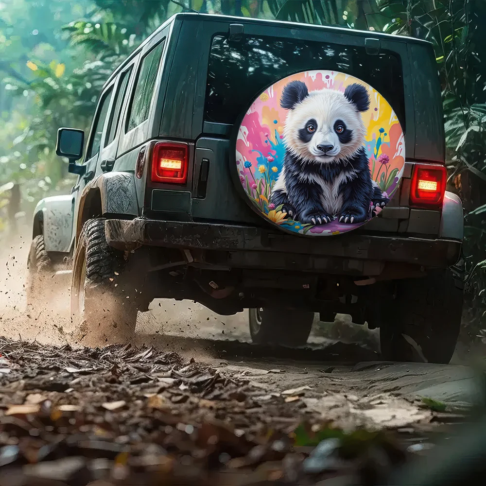 

Cute Panda Splash Art Spare Tire Cover Durable Polyester