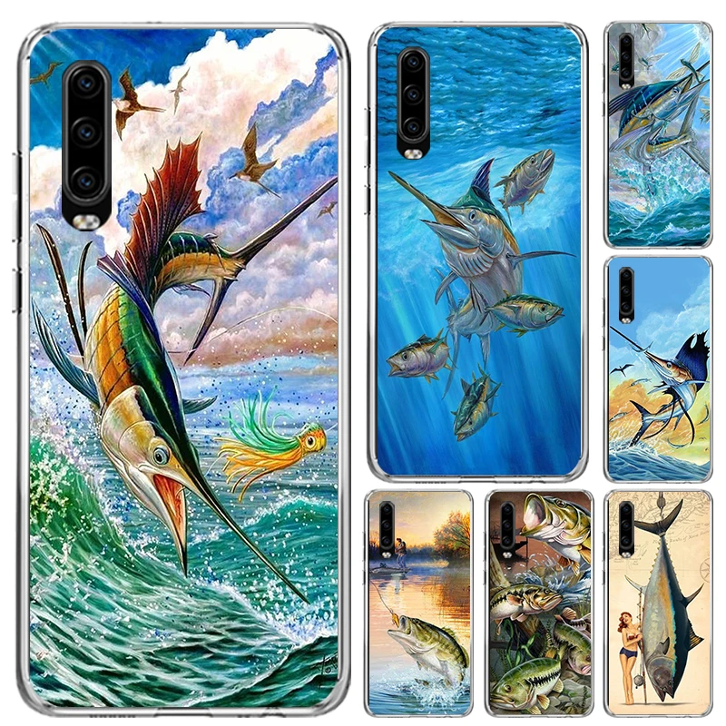 Offshore Angling Fishing Fish Rod Phone Case for Huawei P40 P30 P20 P10 Pro Mate 20 10 Lite P Smart Z Y5 Y6 Y7 Y9S Soft Funda Pr