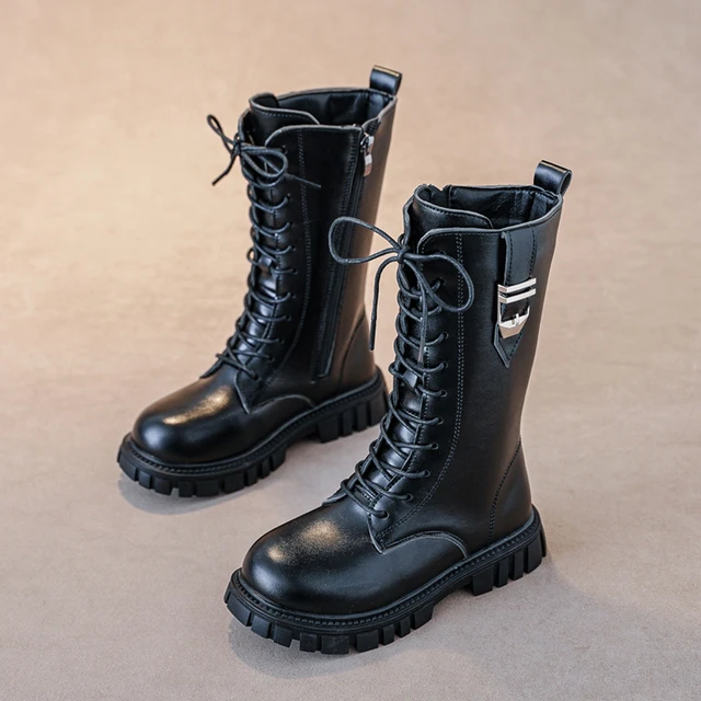 Elegant Zipper Baby Girl Casual Fashion Boots Autumn/winter Round Toe Warm Thick Sole Lace Comfortable Children's Midsole Boots 3