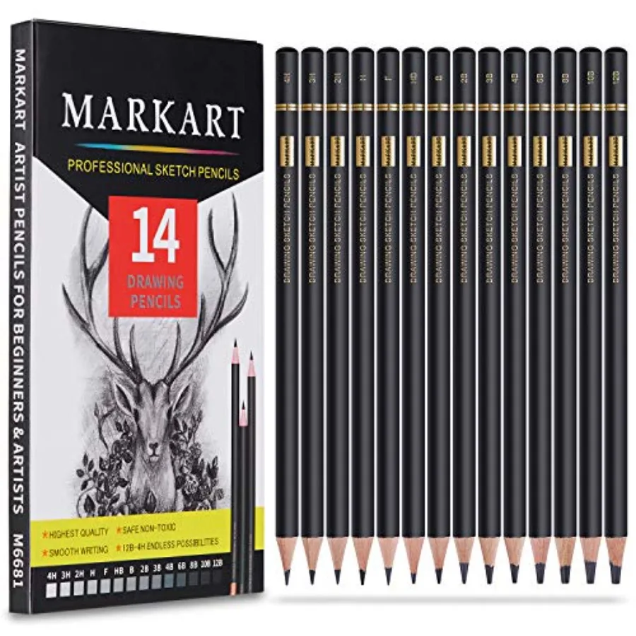 Professional Drawing Sketching Pencil Set - 14 Pieces, Graphite, 12B - 4H,Ideal for Drawing Art, Sketching, Shading, Artist Pen