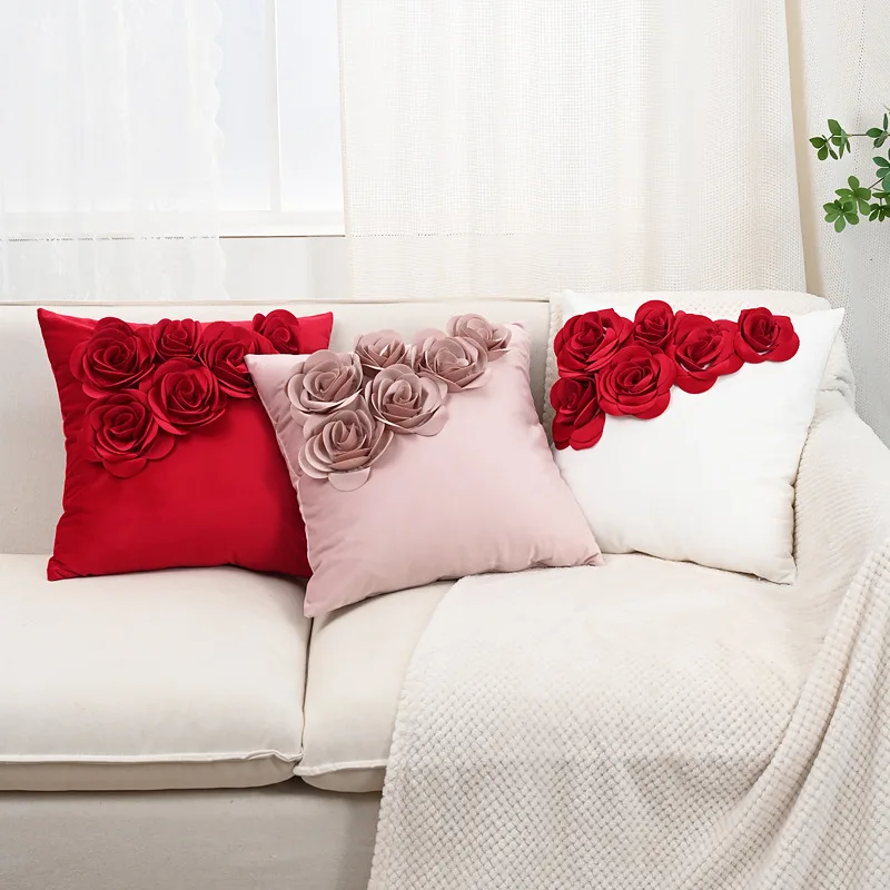 Rose Blossoms Pillowcase Cushion Cover sofa 3d flowers embroidery pillow cover backrest