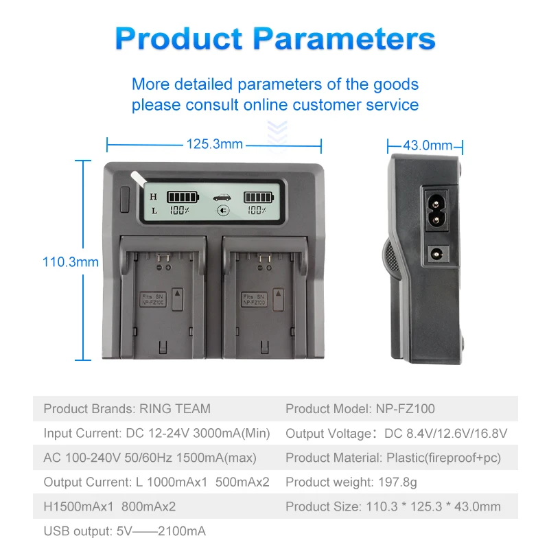 شاحن بطارية مزدوج لسوني ، LCD ، NP-FZ100 ، NPFZ100 ، NP FZ100 ، A6600 ، A7m3 ، a7rm3 ، a7r3 ، a9 ، a9r ، a7r ، a7 ، a7c ، a7r4