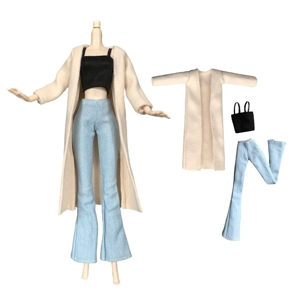 New 1/6 Scale Doll Clothes Set 11.5Inch Fit Long Cardigan Fashion Doll Outfit Crop Top Doll Clothing For Supermodel BB FR Doll