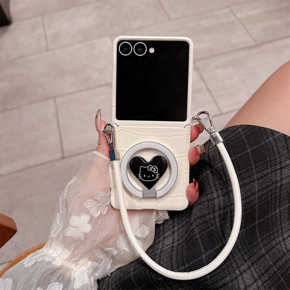 

Fashion Leather Magnetic Phone Case for Samsung Galaxy Z Flip7 Flip 6 7FE flip5 6 7 Cover Cartoon With Magsafe Stand Hand Strap