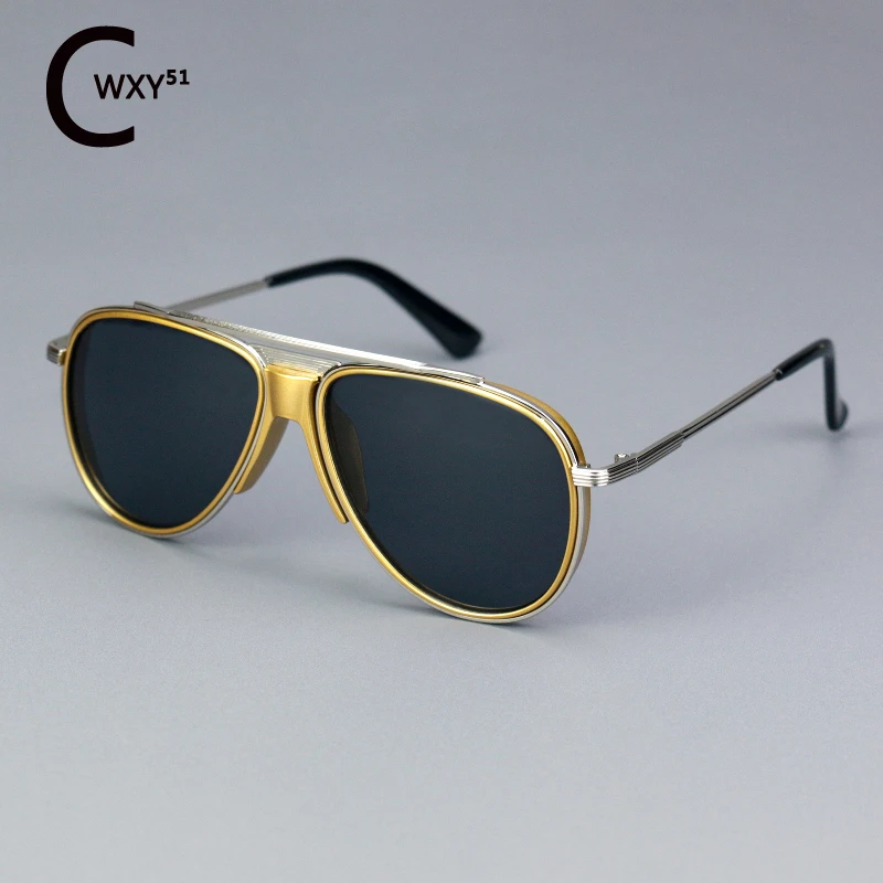 Pilot's Large Frame Men Sunglasses Metal Eyeframe Trendy Toad Eyeglass UV Resistant Outdoor Travel Driving High End Sun Glasses