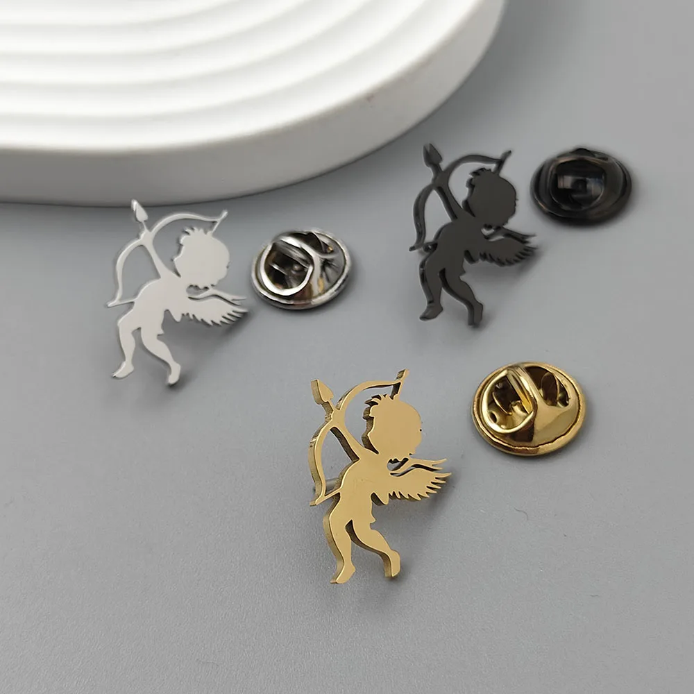 Cupid Angel Bow‑and‑arrow Brooch 18K Gold Plated 316L Stainless Steel Love Cupid Lapel Pin Clothing Backpack Jewelry