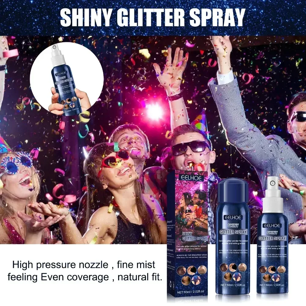 60 ml Shiny Body Glitter Spray Haar Kleidung Highlighter Pulver Langlebige Holographische Pulver Für Halloween Festival Party