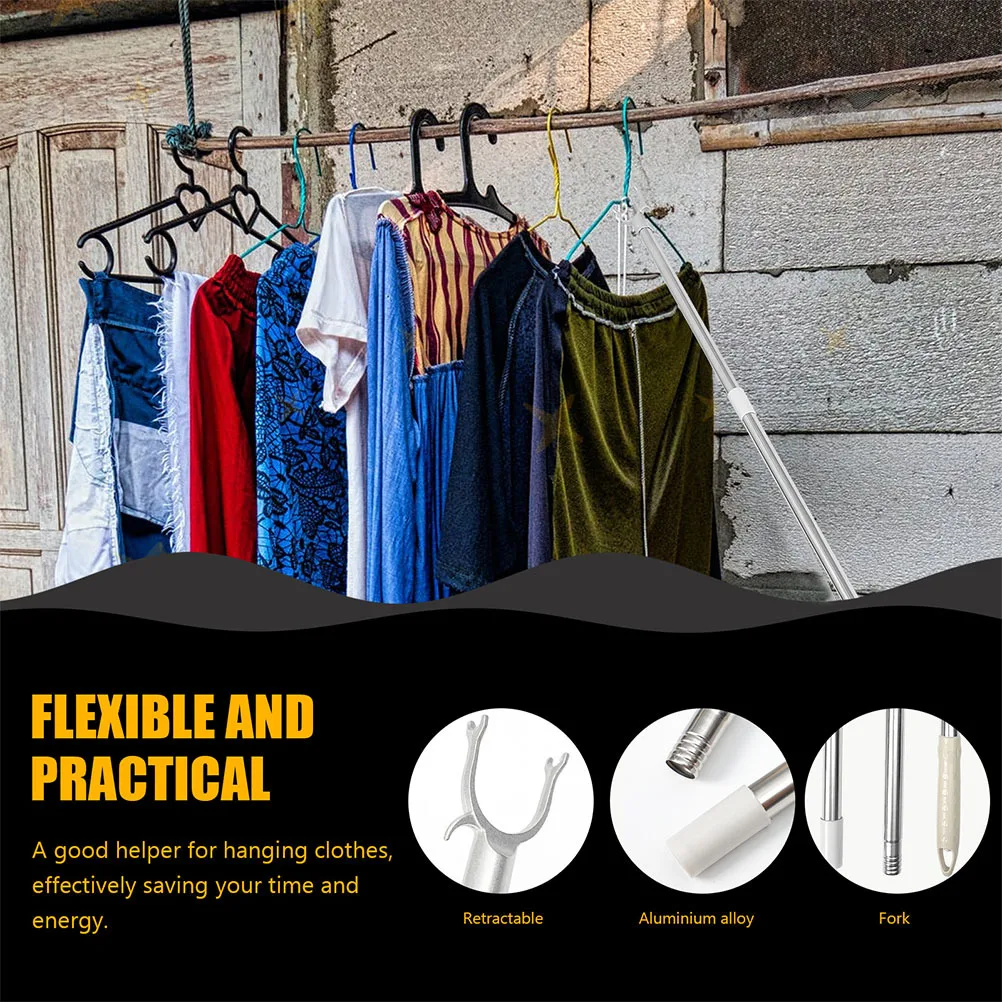 

2Pcs Clothes Reaching Rod Premium Splicable Clothesline Pole Adjustable Length Drying Hang Clothes Convenient Home Laundry