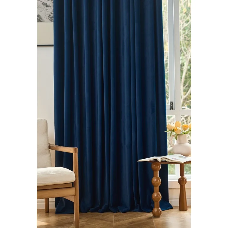 1 Piece Modern Minimalist Blue Living Room Curtains Bedroom Luxury Heavy Duty Insulated Velvet Curtains