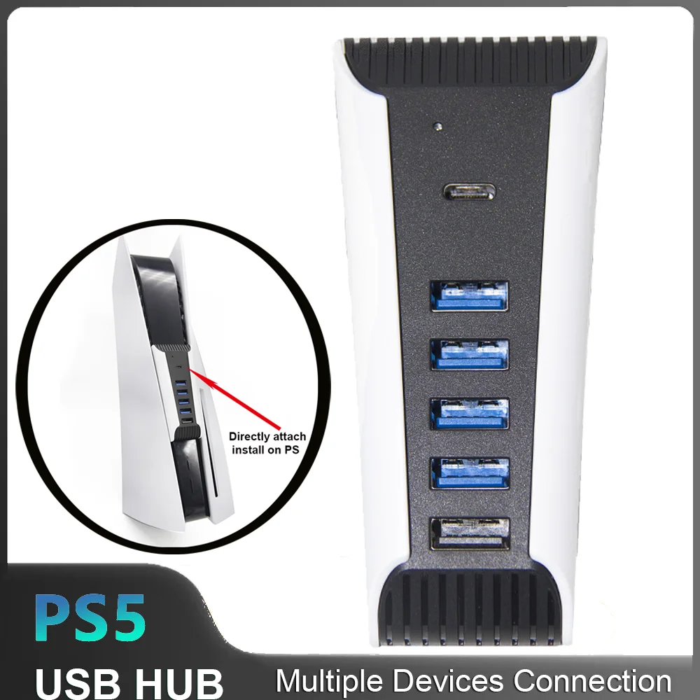 

For PS5 5 In 1 HUB Splitter Extender Type-C 3.1 Docking Station Extension Hub USB PS5 Mini HUB Support VR Gamepad Phone Charge