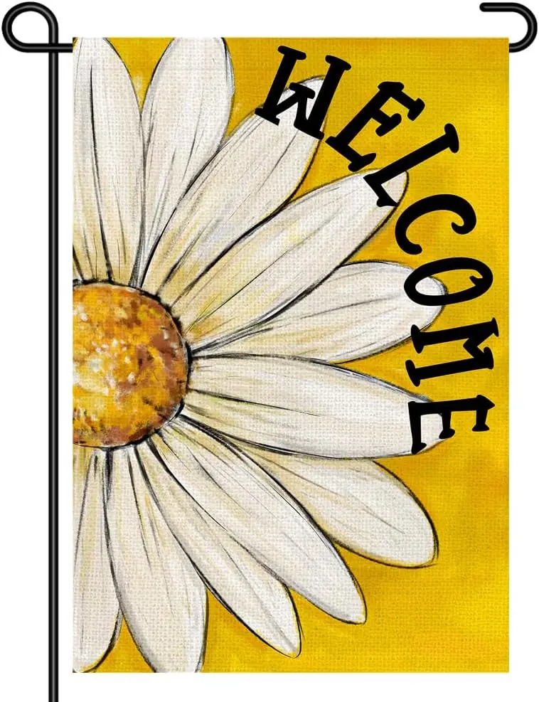 Welcome Daisy Garden Flag 12x18 Double Sided, Yellow Floral Outdoor Yard Decor for Spring Summer Porch Patio Garden Sign Sma AAS