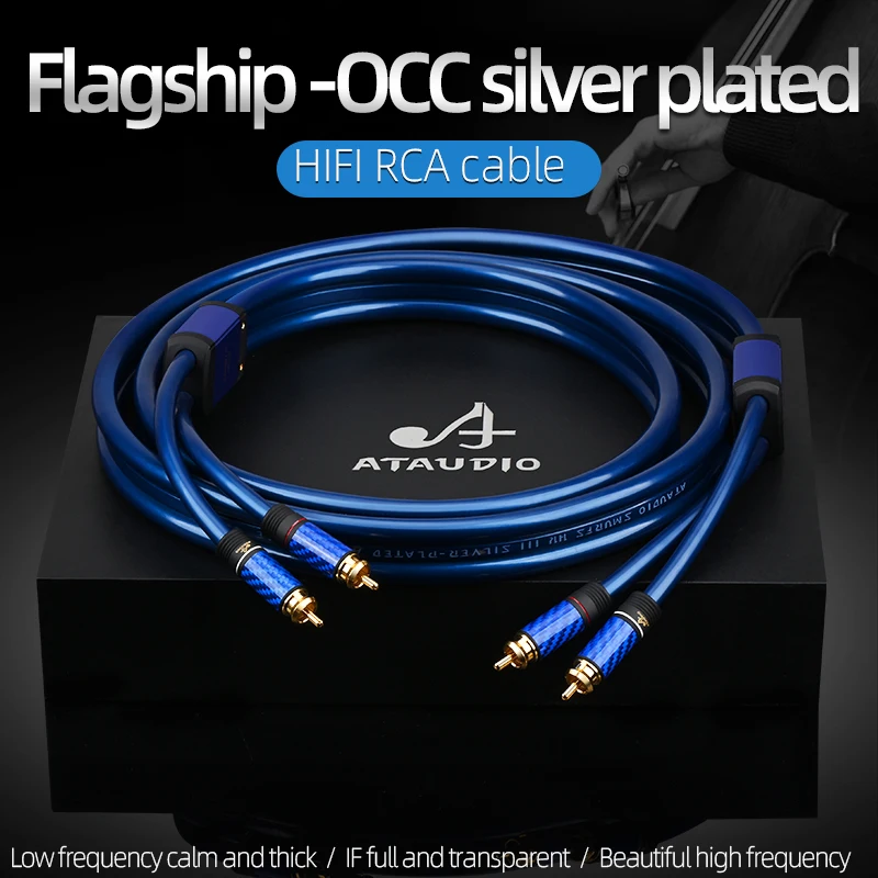 ATAUDIO Hifi RCA Audio Cable 7N OCC Silver Plated 2 RCA to 2 RCA Male Cable for Home Theater DVD Amplifier TV