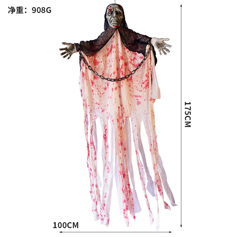 

Halloween decorations, electric chains, hanging ghosts, voice-activated luminous sound, haunted house secret