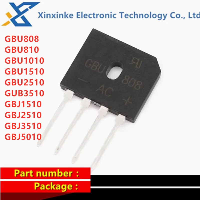5PCS GBU808 GBU810/1010 GBU1510 GBU2510 GBU3510 GBJ1510/2510/3510/5010 Rectifier Bridge Stack Bridge Diode 8A 800V 1000V 10A 15A