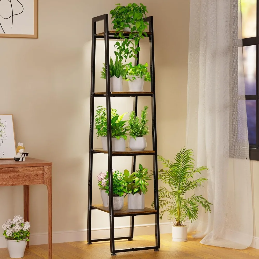 Simple Trending Plant Stand Indoor with Grow Lights, 4 Tier Metal Plant Shelf for Multiple Flower Planter, Heavy Duty Ladder Pla