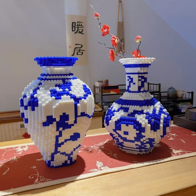 子供のための中国のスタイルの磁器の花瓶パズル,ビルディングブロック,教育的な男の子のおもちゃ,創造的なDIYレンガのギフト,28cm