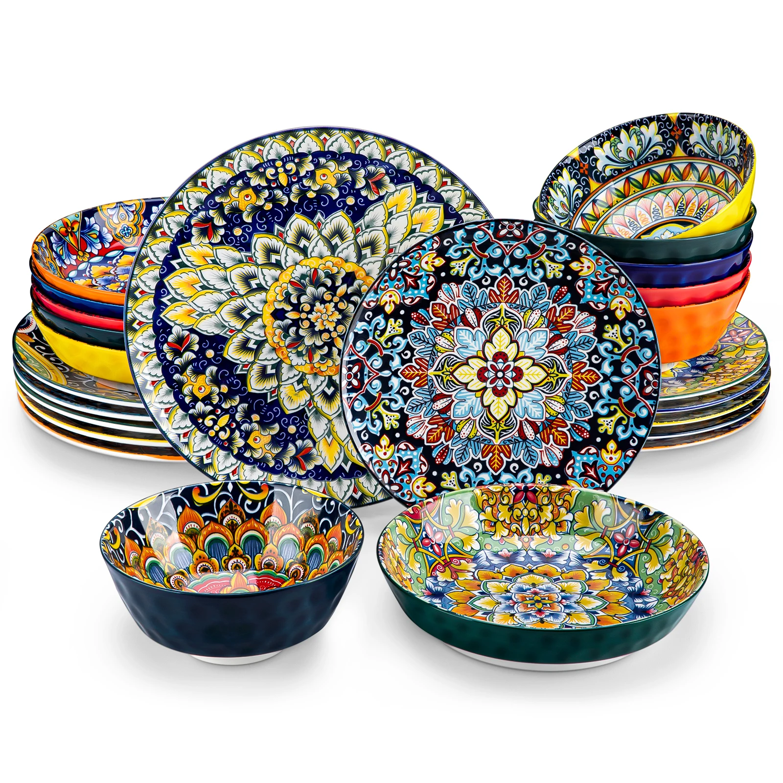 vancasso 24 PCS Ceramic Dinnerware Set Porcelain Bohemian Style Dinnerware with Dinner/Dessert Plate/Cereal/Pasta Bowl For 6