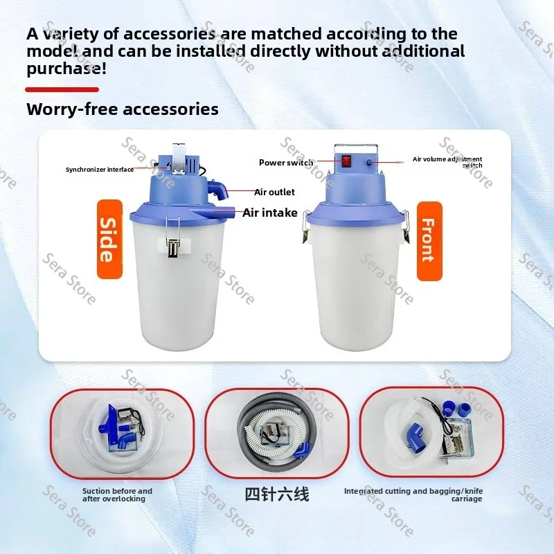 Industrial Brushless Overlock Machine 4-Needle 6-Thread with Dust Collector, Combined Overlock & Cutter System