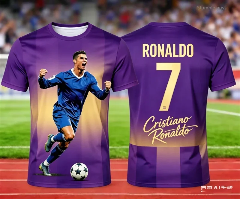 Herren Sommer Ronaldo 7 Fußball Kurzarm T-Shirt Mode Übergroße Streetwear Sportliche Outdoor-Oberteile Kinderkleidung