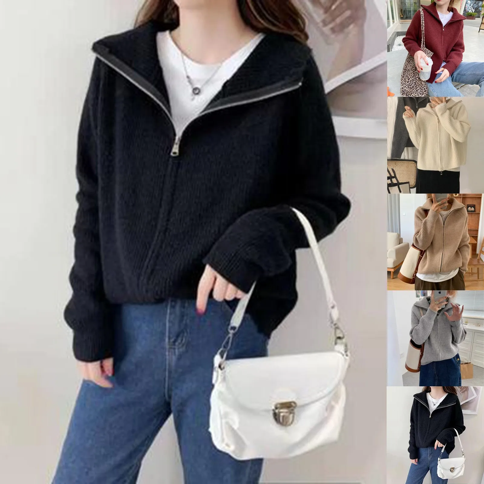 Zipper Sweater Female Cardigan 2024 Spring Solid Color Sweet Knit Coat Female Comfortable Soft Joker Cardigan Female Clothes