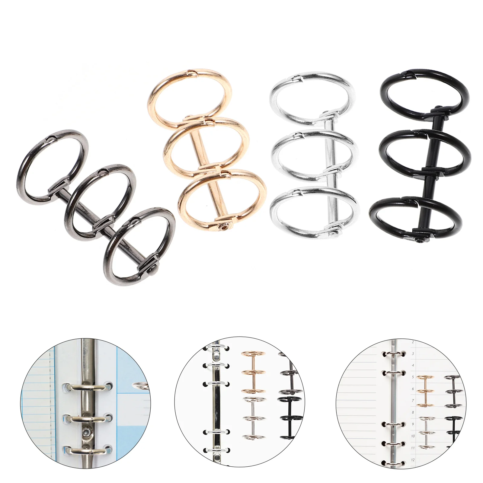 

4Pcs Loose Leaf Binder Rings 3-Hole Metal Book Rings for DIY Notebooks Files Craft Projects Heavy-Duty Reliable Fastening