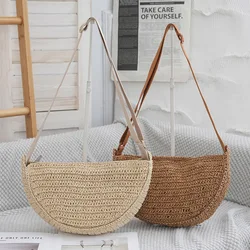Straw Woven Shoulder Bag For Women Hobo Crossbody Bag Summer Holiday Beach Party Female Handbags Underarm Pouch Adjustable Strap