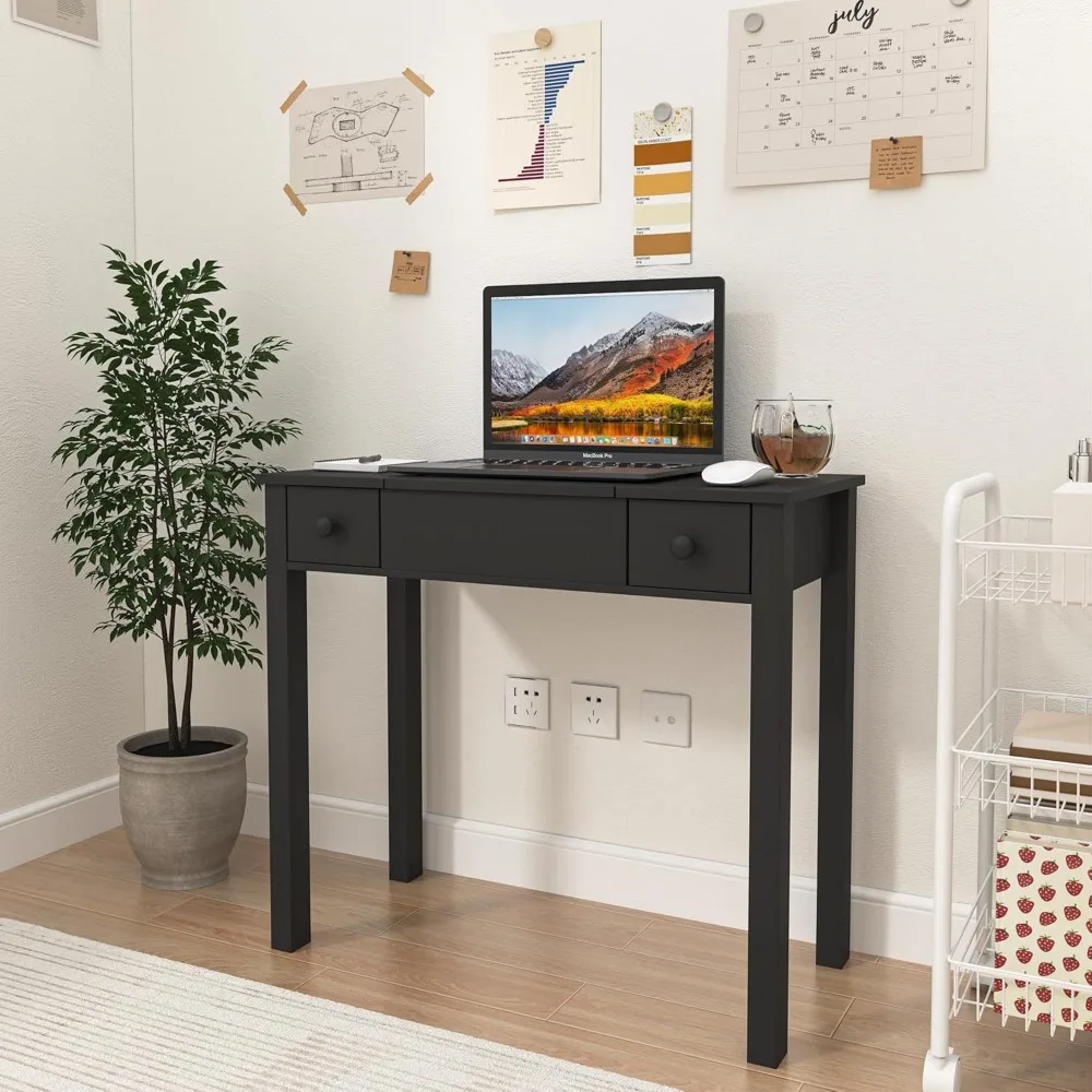 Escritorio de tocador de maquillaje iluminado ajustable con espejo abatible, iluminación de 3 modos, 2 cajones, 3 cajas de almacenamiento para dormitorio