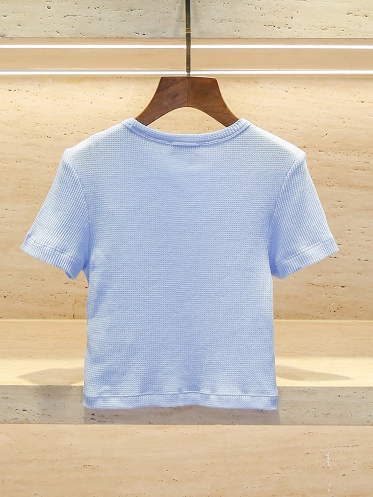 T-shirt maglione lavorato a maglia da donna blu casual versatile Top Premium Quali Cotton ort Sve round Ne Pullover Primavera Autunno