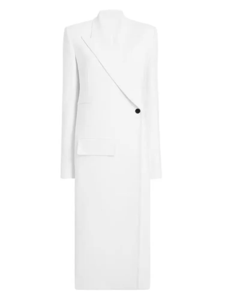 DEAT Fashion Women\'s Long Blazer Notched Collar Long Sleeves Single Button White Suit Jackets Autumn 2024 New Tide 7AB4807