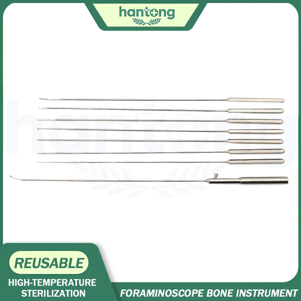 

Трансфораминальные эндоскопические инструменты: нервный диссектор, костный ретрактор-зубило, зонд, костный шило, нервный крючок, диссектор.