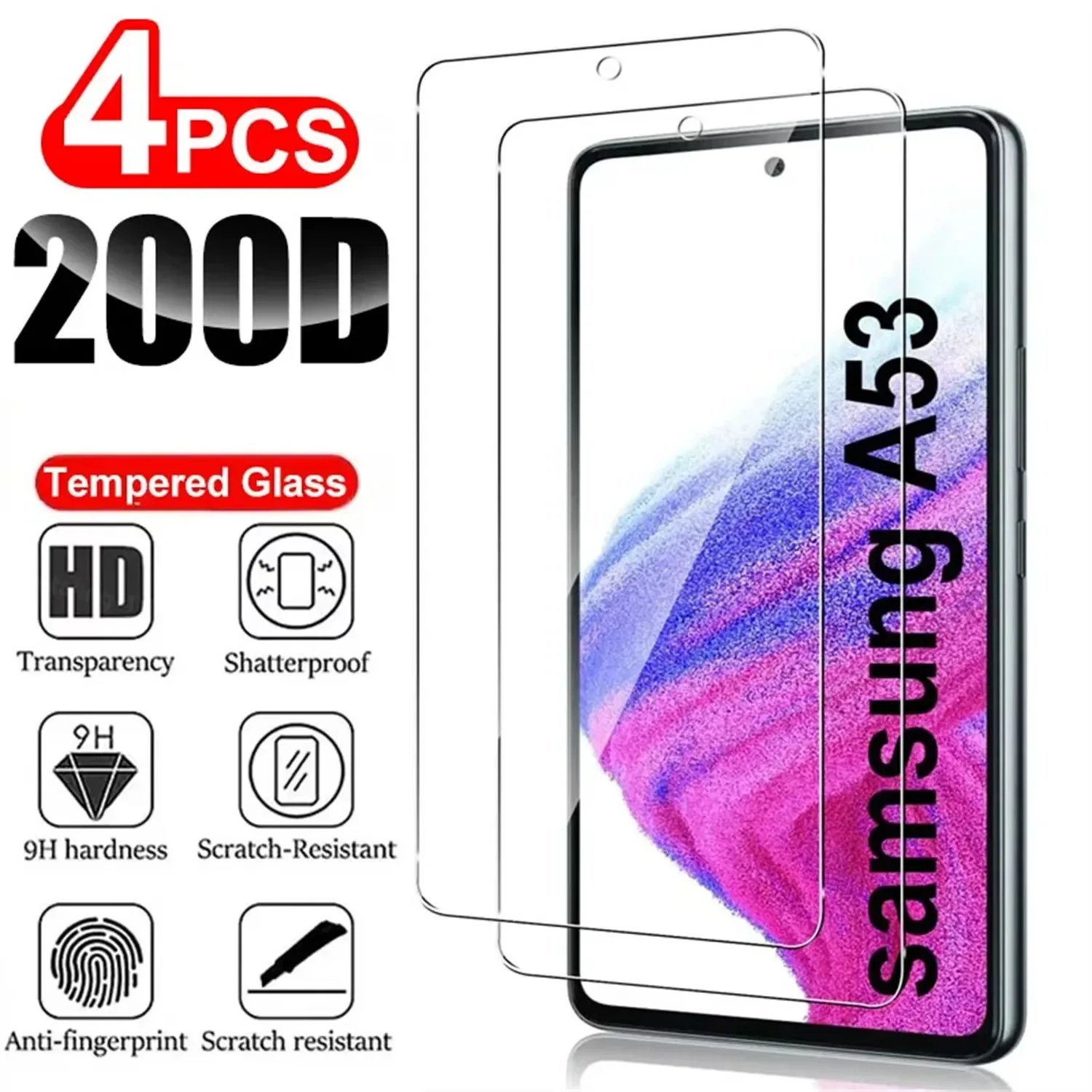 

2/4Pcs HD Screen Protector For Samsung Galaxy A53 5G 9H Tempered Glass Film