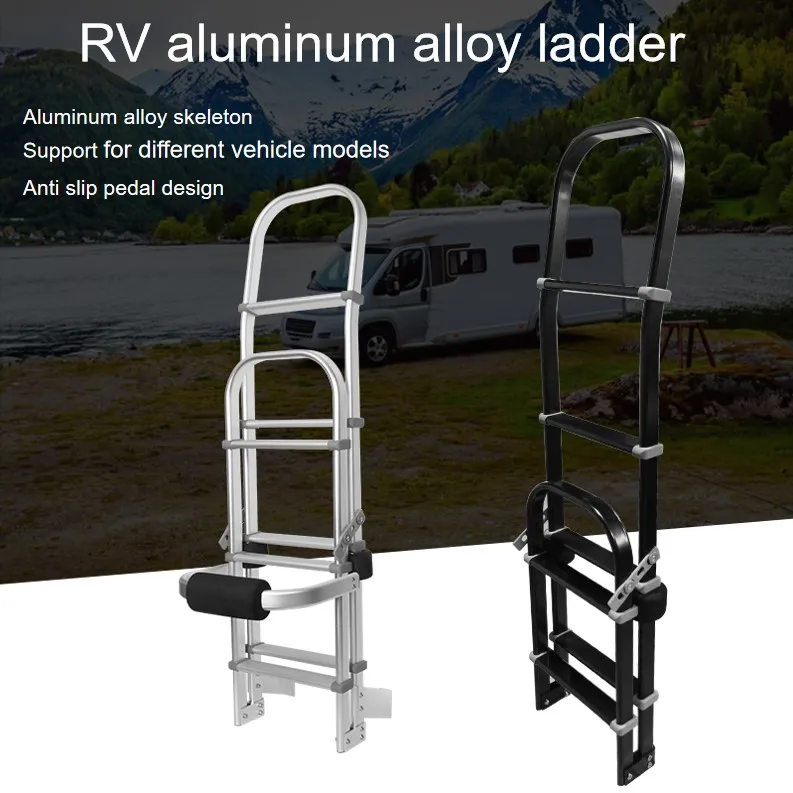 TYTXRV RV Accessories Black Folding Ladder Aluminium Rear Climbing Outdoor Ladder Caravan RV Ladder