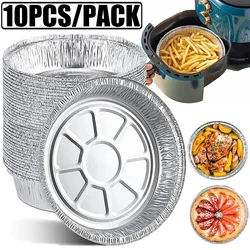 10pc Oil-Proof Aluminum Foil Tin Box Round Disposable BBQ Tray Non-Stick Liner Steaming Basket Mat for Cake Pastry Food Bakeware