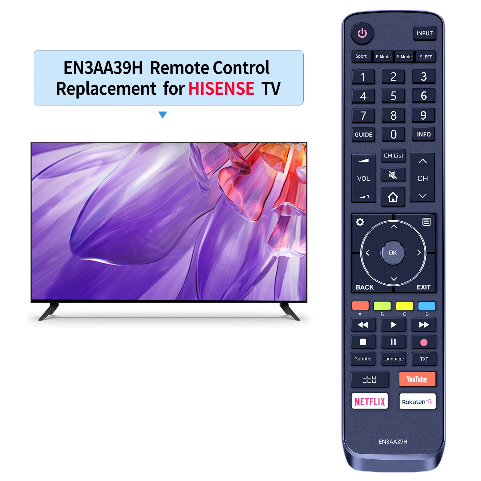 EN3AA39H EN3AA39S Remote Control For Hisense TV H50A6550 H43A6550 H55A6550 Replacement Controller With YouTube NETFLIX Buttons