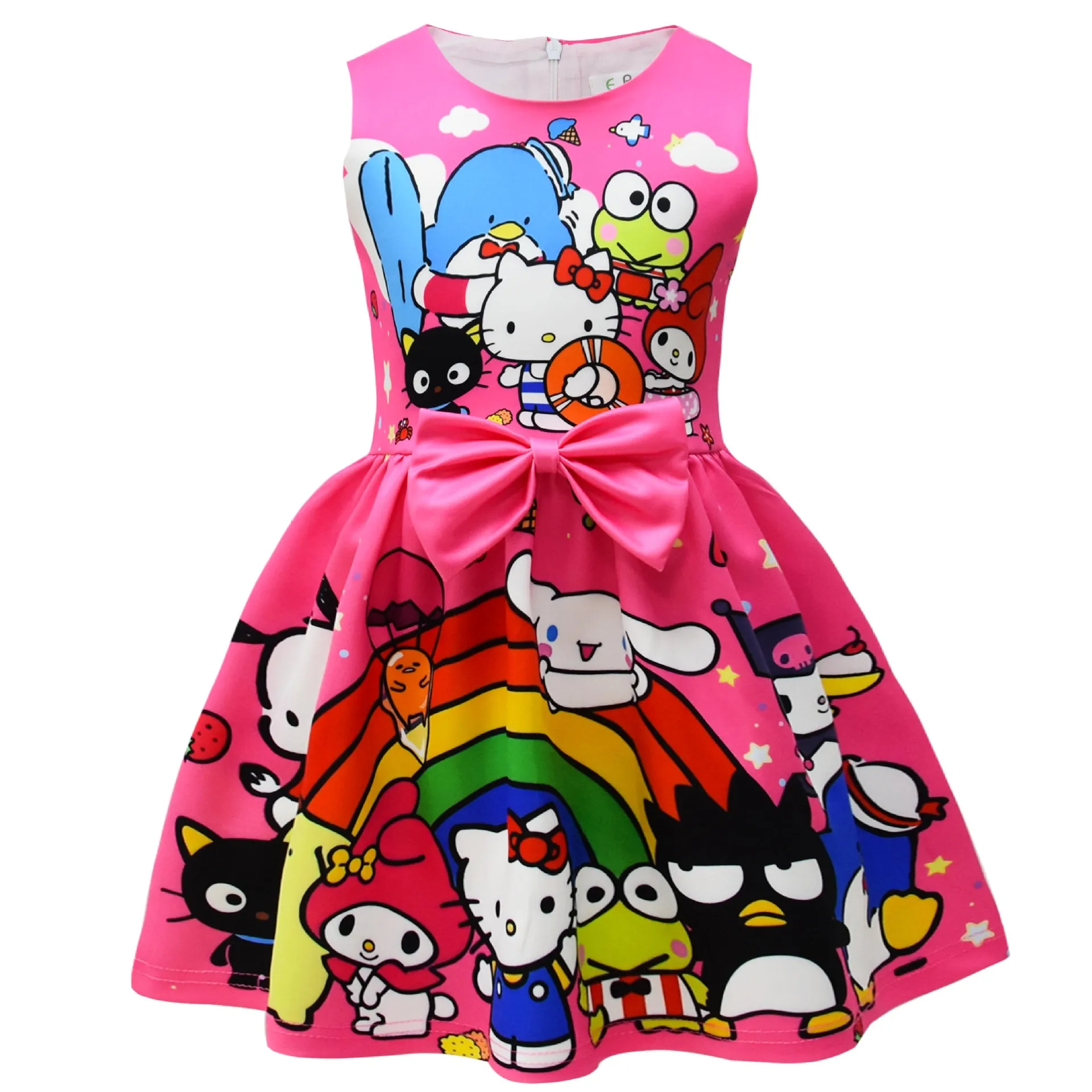 Kawaii Hello Kittys Birthday Dress Suit Skirt Rainbow New Gemini Melodys Big Girl Bow Vest Kids Clothes Flower Girl Dresses