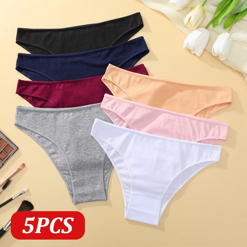 5PCS frauen Nahtlose Baumwolle Stoff Höschen Einfarbig Weiche Bequeme Unterwäsche Weibliche Atmungs Niedrigen Taille Intime Dessous