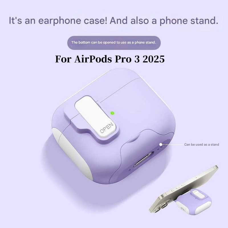 Sleek Multi-purpose Lock Shockproof Bluetooth Earphone Case For AirPods Pro 4 3 2 1 With Lanyard Phone Stand Magnetic Hard Cover