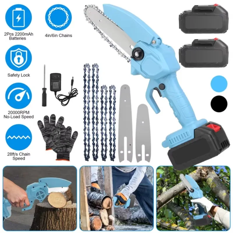 Mini 4In 6In Two Sizes Rechargeable Chain Saw Cordless Handheld Electric Chainsaw Battery Powered for Wood Tree Cutting