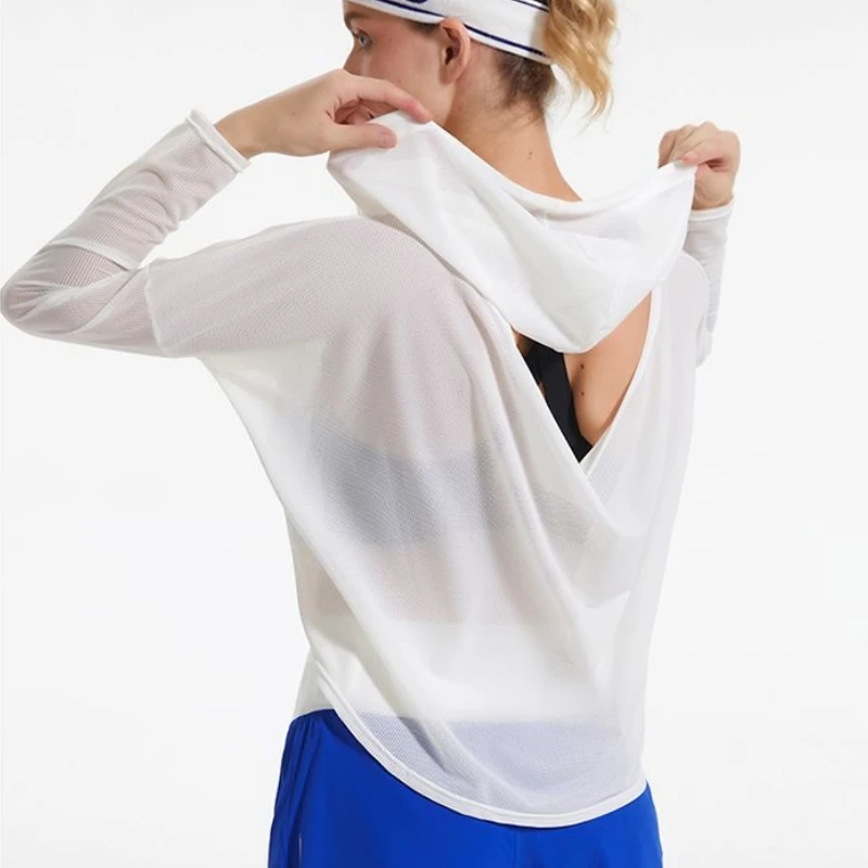 

Women's long-sleeved hooded blouse summer running t-shirt breathable yoga shirt quick-drying sportswear loose sports fitness top