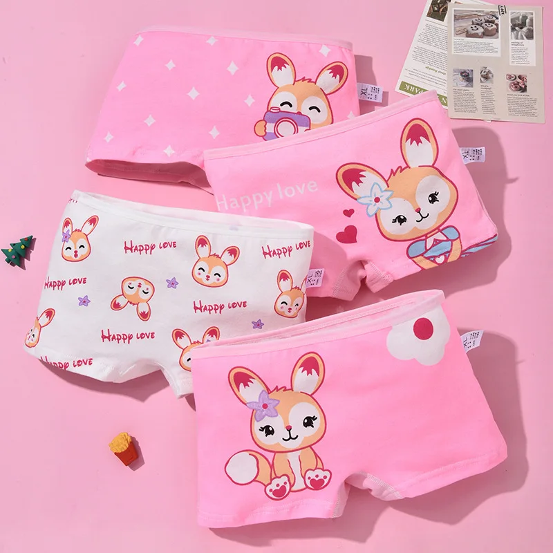 Girl Panties Cute Pink Cartoon Bunny Rabbit Girl's Lingerie Boxers Underwear Safety Pants Children Clothes Set For Kids 1-9Year