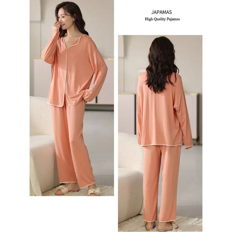 2024 nuovo pigiama di cotone da donna primavera autunno pigiameria a maniche lunghe girocollo sottile Loungewear Pullover allentato Homewear Set