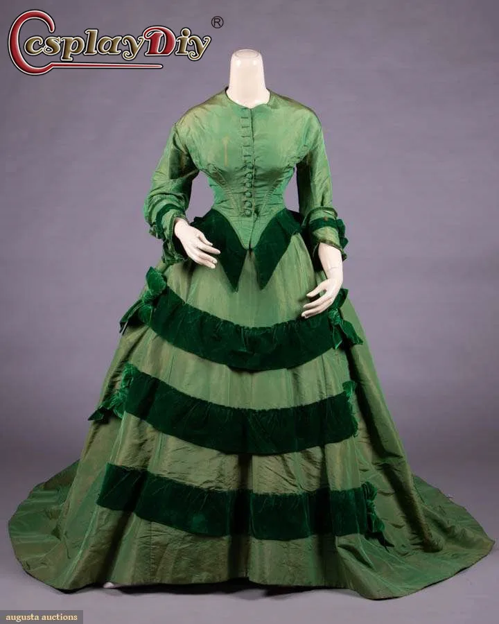 Cosplaydiy 18 Century Civil War Medieval Ball Gown evening Dress Green Renaissanc dress Costume Vintage Inspiration Maiden dress