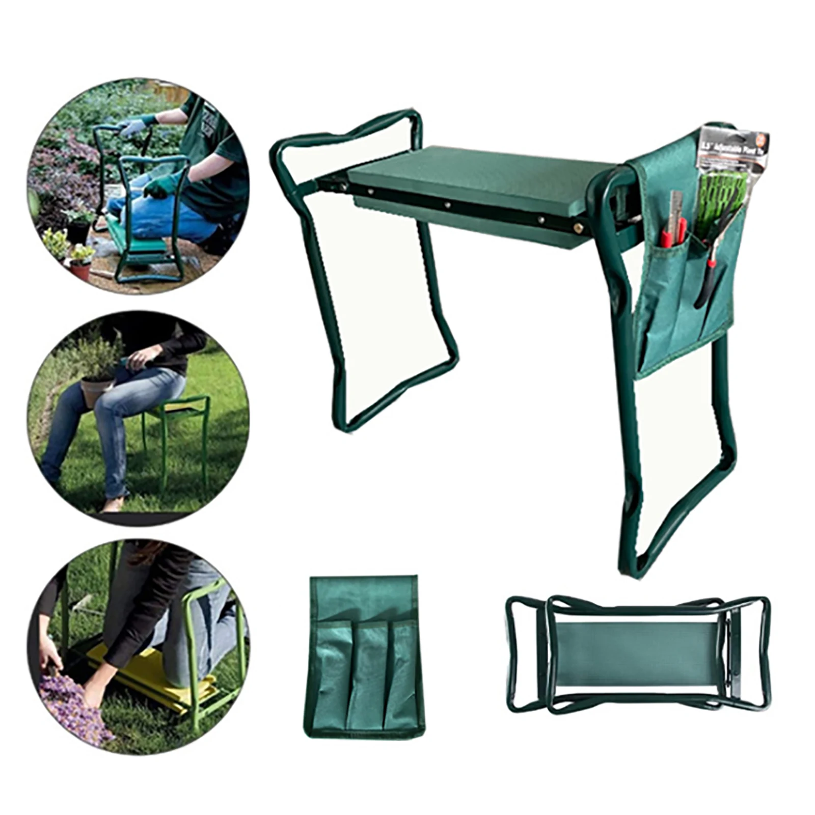 Portable Folding Garden Kneeler Bench Kneeling Stool 100KG Load Mattress&Seat Soft EVA Pad Seat Cushion W/Small Cloth Bag