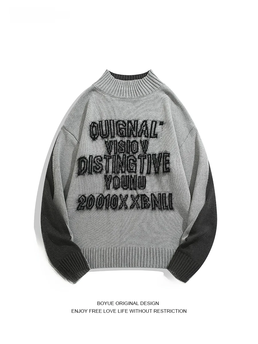 

Boyue Street Sle Color Blo f High Collar Knitted Sweater Men's Faionable Versatile Long Sve Winter Warm Top