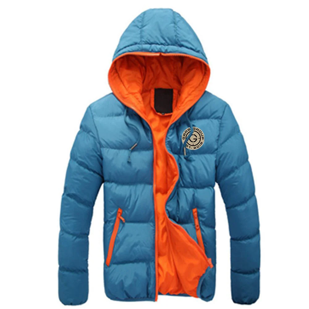 

2025 Autumn Winter Cold Prevention Warm Padded Jacket Men's GBRS Forward Observations Group Print Contrast Color Zip Hooded Coat